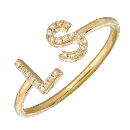 Diamond Double Initials Cuff Ring