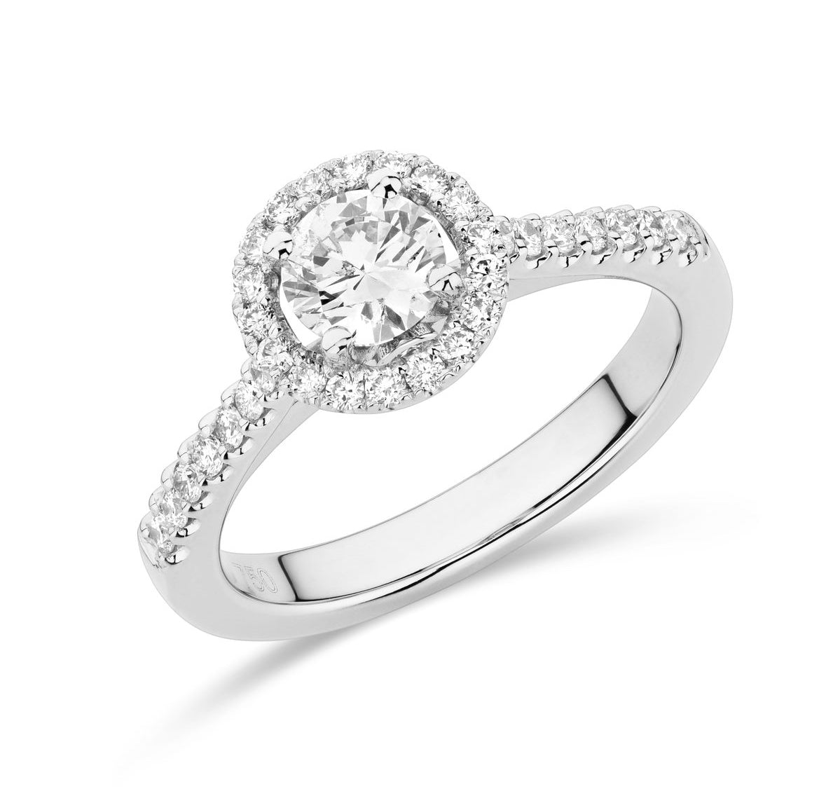 Halo diamond ring with side stones