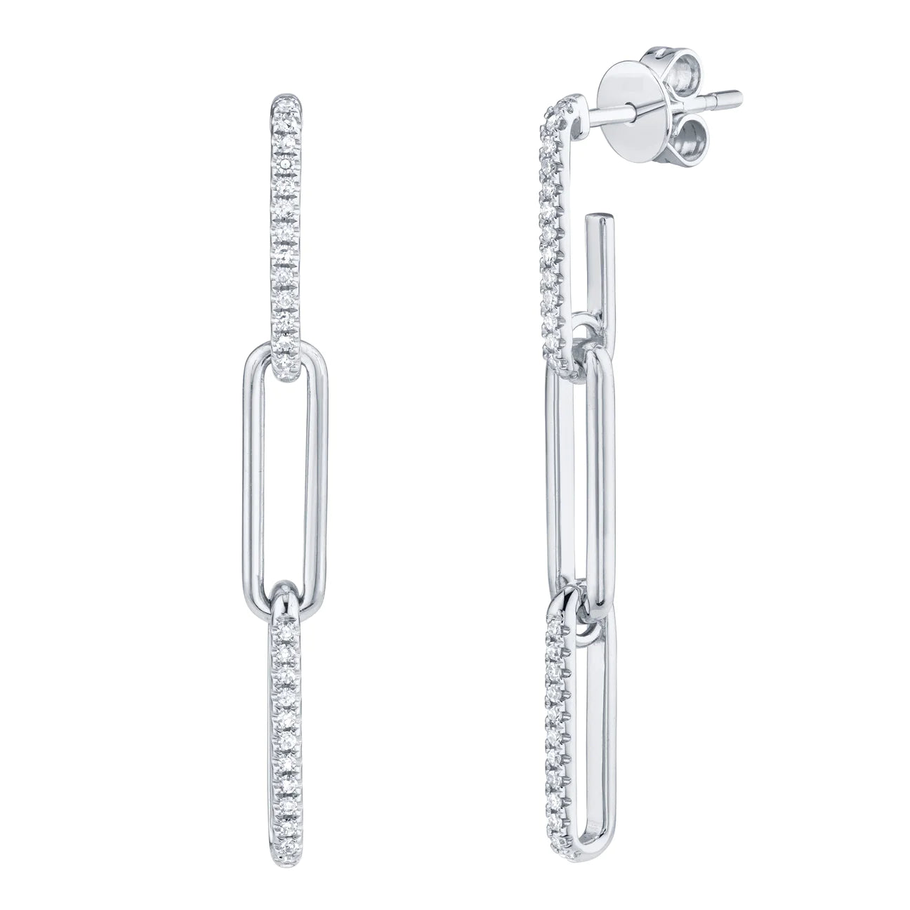 Diamond Paper Clip Linear Drop Earrings