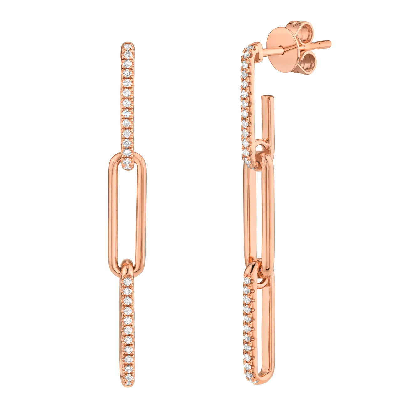 Diamond Paper Clip Linear Drop Earrings