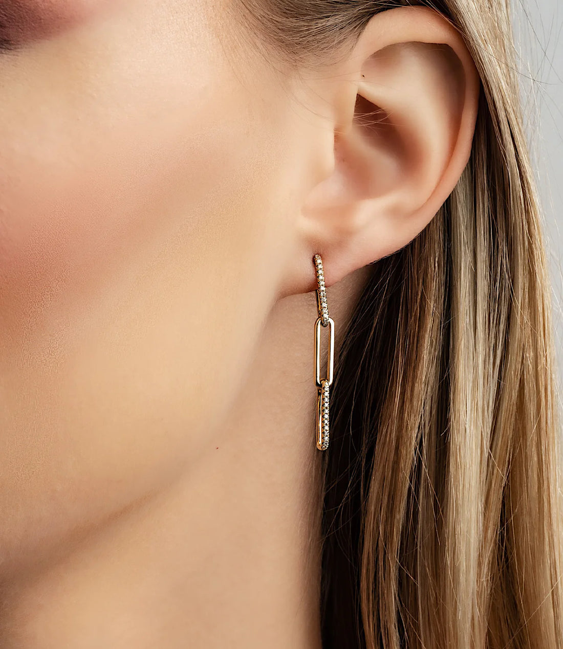 Diamond Paper Clip Linear Drop Earrings