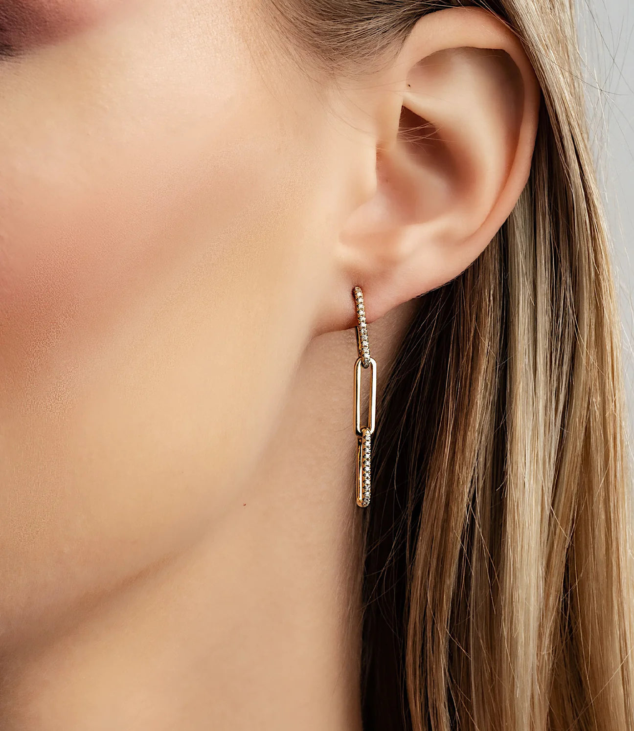 Diamond Paper Clip Linear Drop Earrings