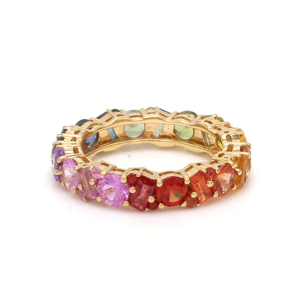 Rainbow Sapphire Round And Baguette Ring