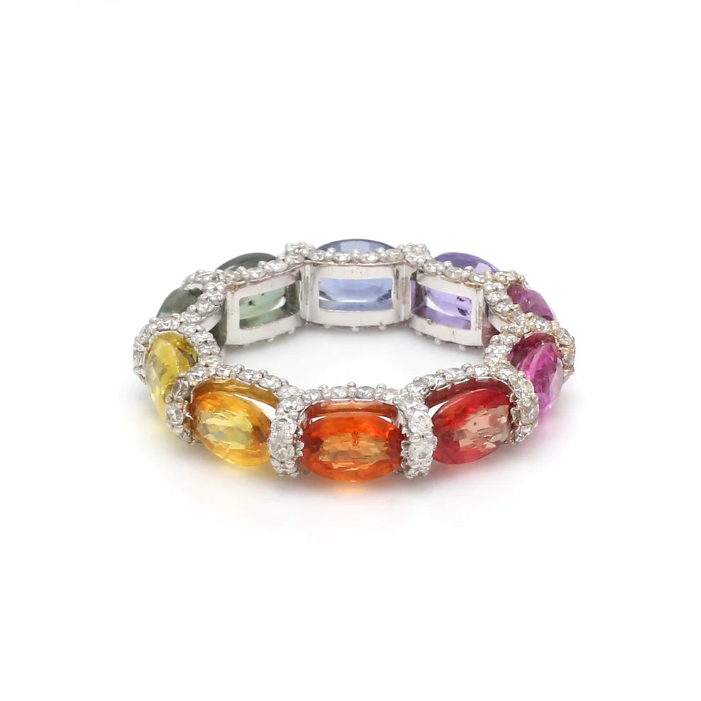 Rainbow Sapphire East West Oval Ring