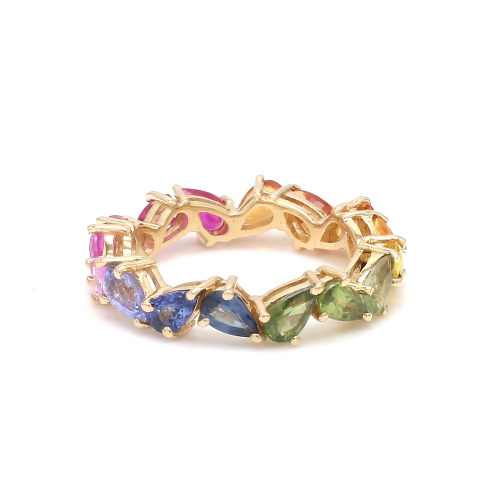 Rainbow Sapphire Pear Zig Zag Ring