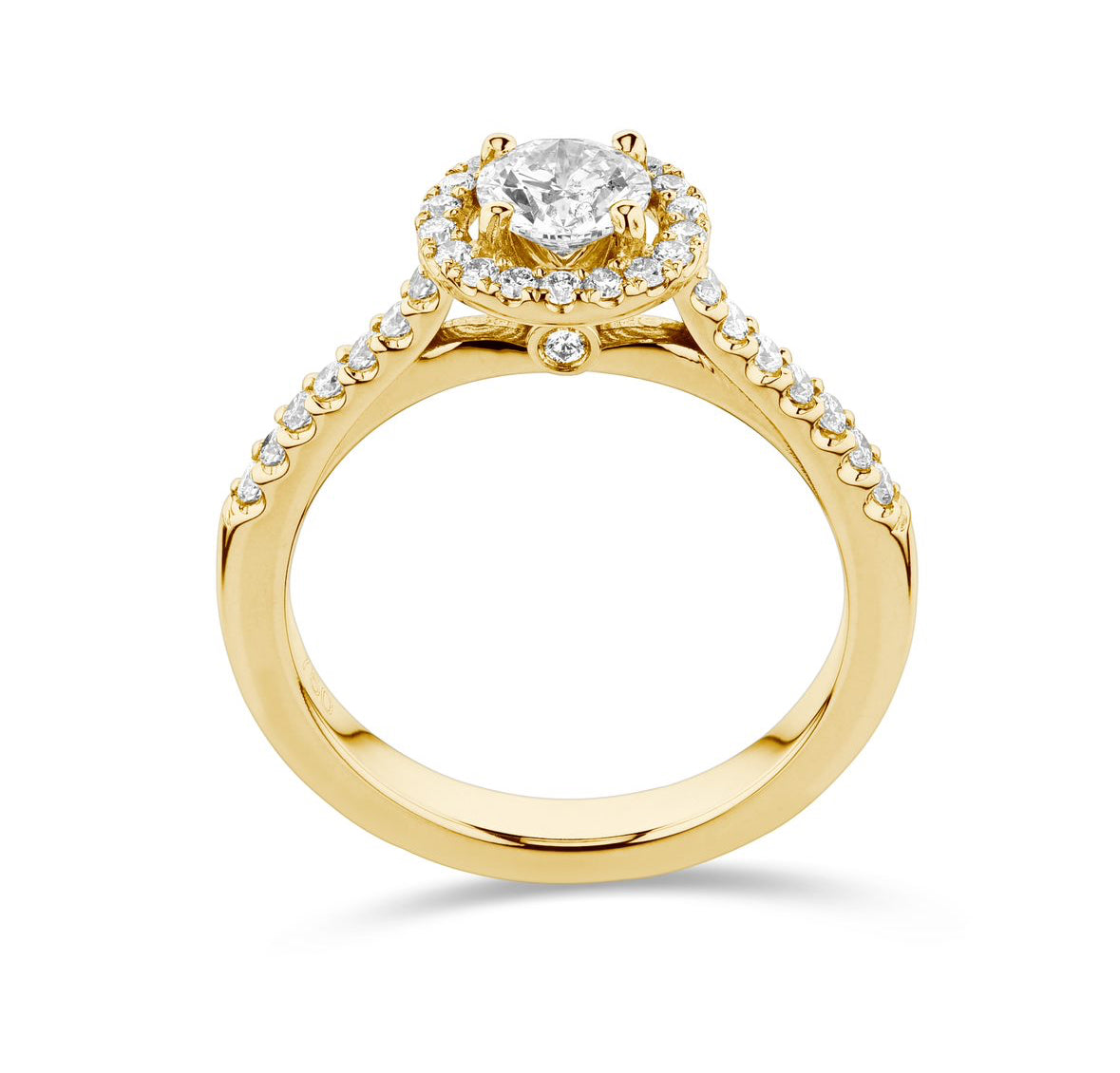 Halo diamond ring with side stones