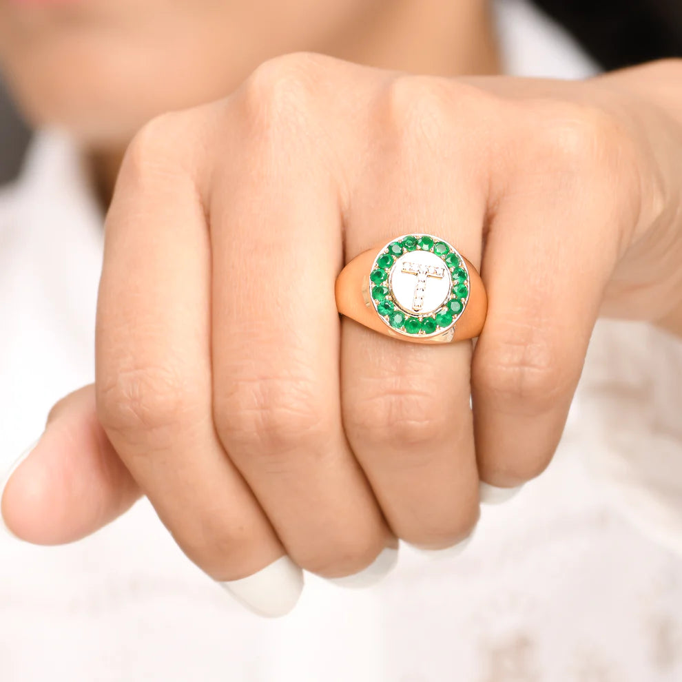 Personalized Emerald Letter Signet Ring