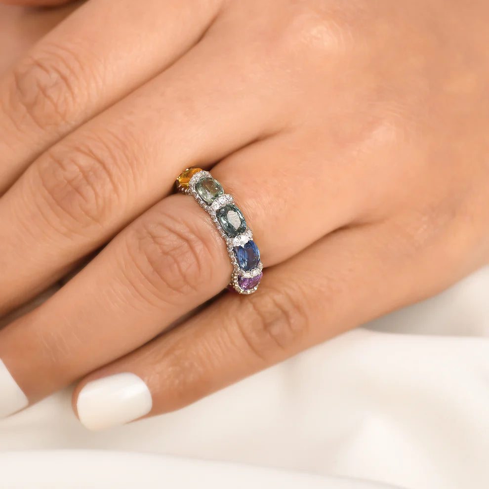 Rainbow Sapphire East West Oval Ring