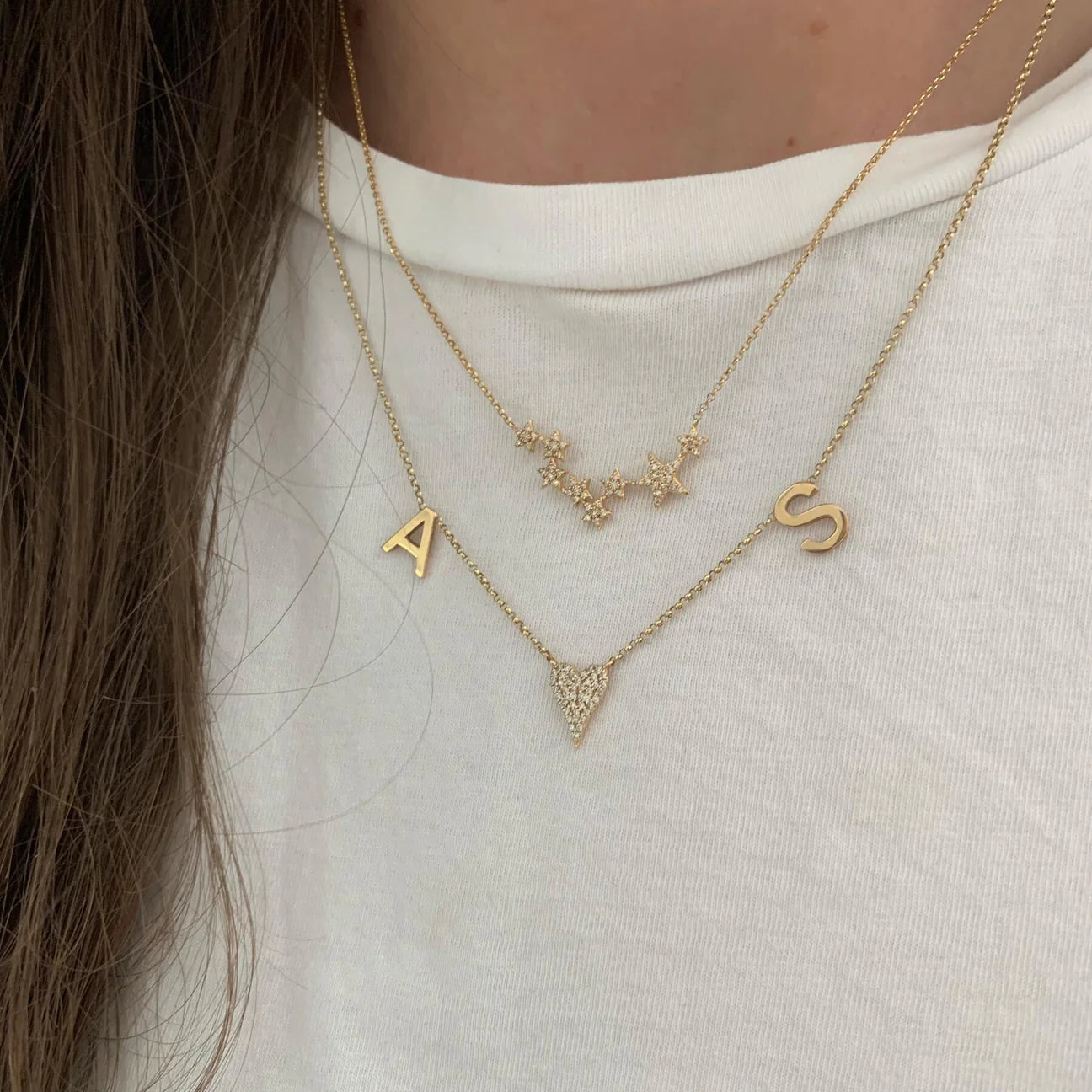 Gold Initials and Pave Heart Necklace