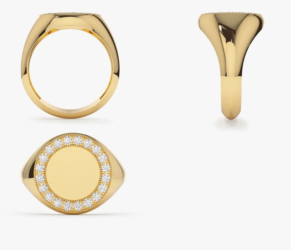 Engravable Diamond Signet Ring