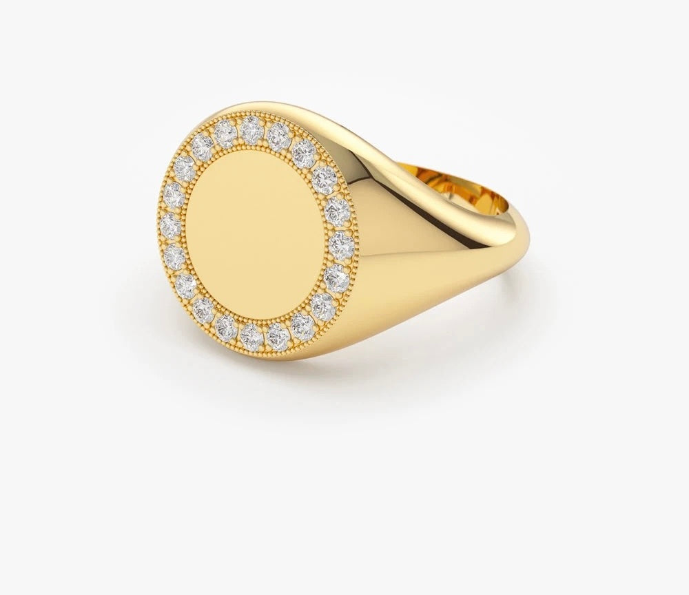 Engravable Diamond Signet Ring