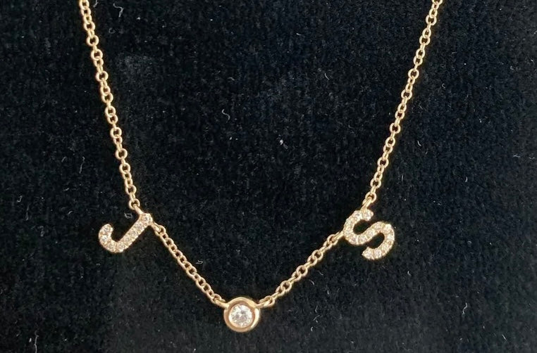 Two Pave Initials and Bezel Necklace