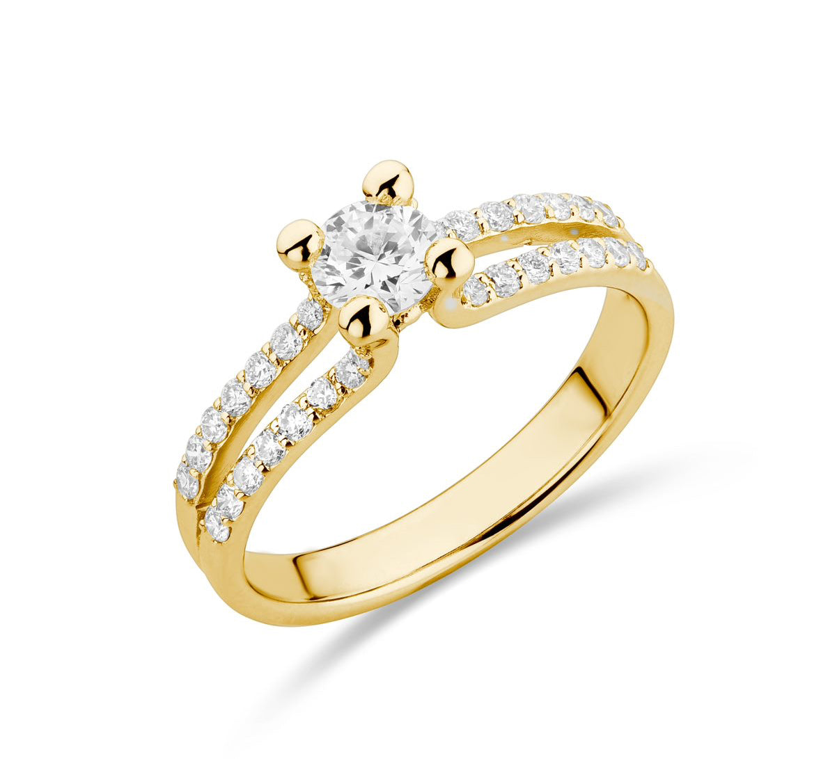 Solitaire diamanten ring met zijsplit