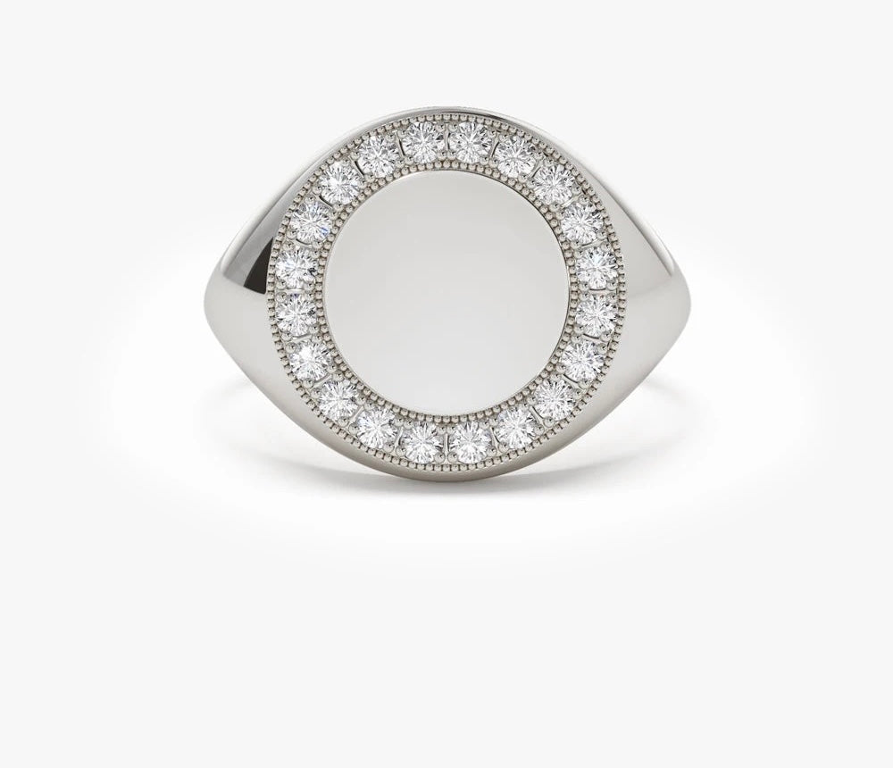 Engravable Diamond Signet Ring