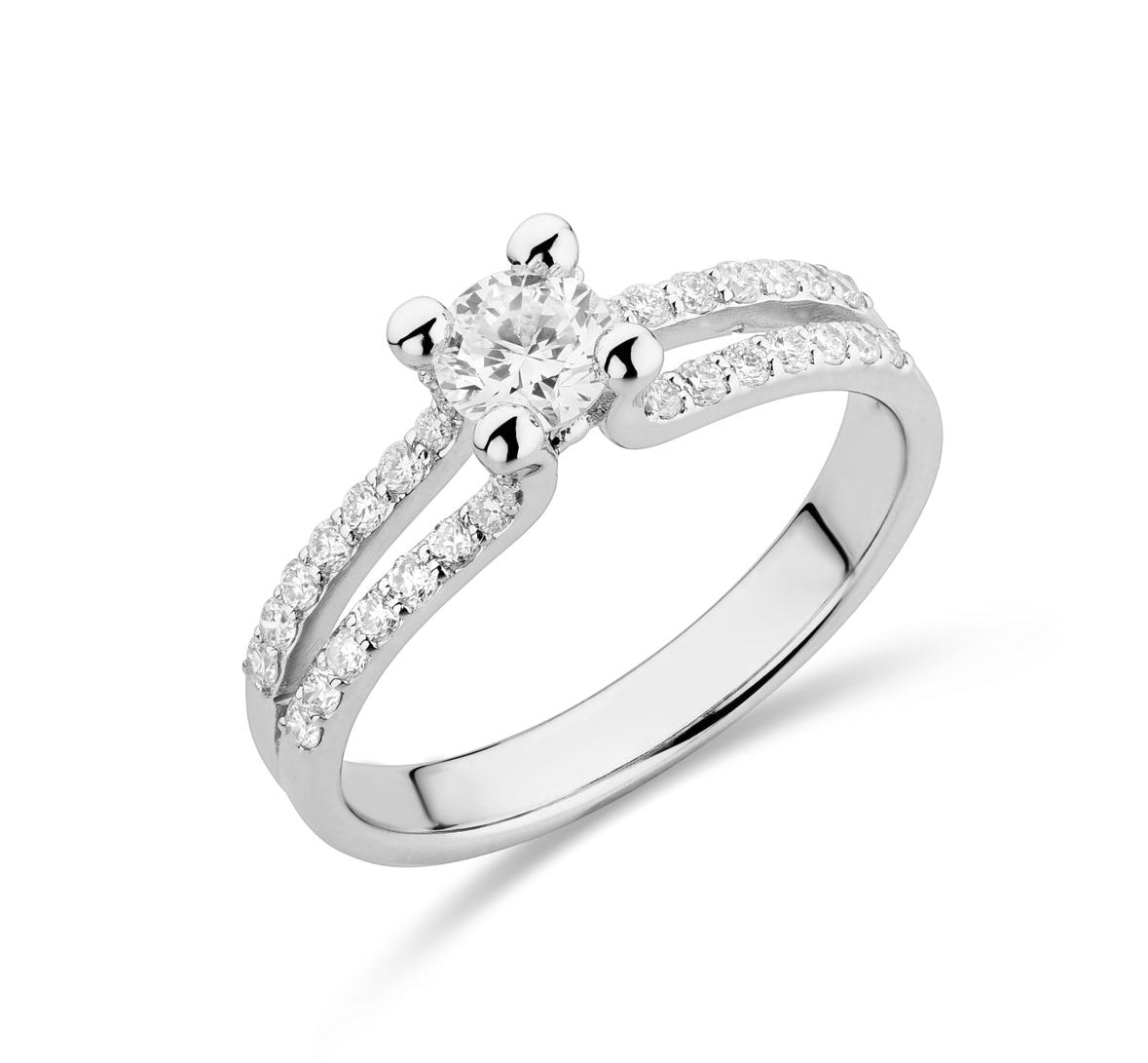 Solitaire diamanten ring met zijsplit