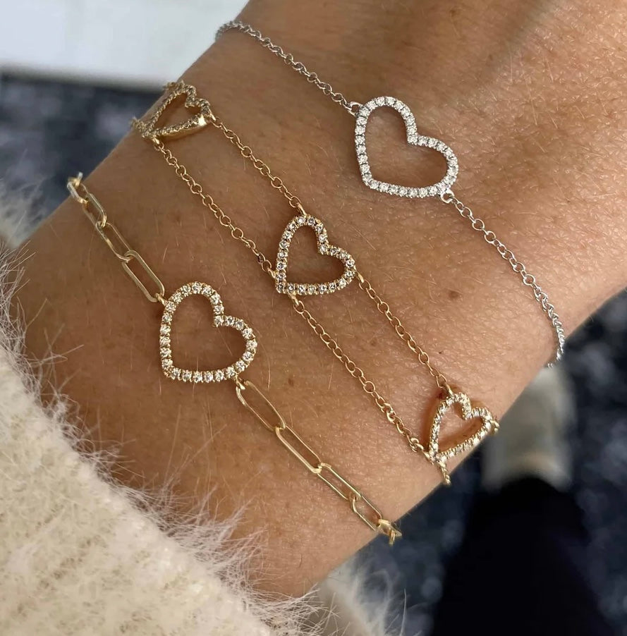 Cutout Pave Heart Paperclip Bracelet