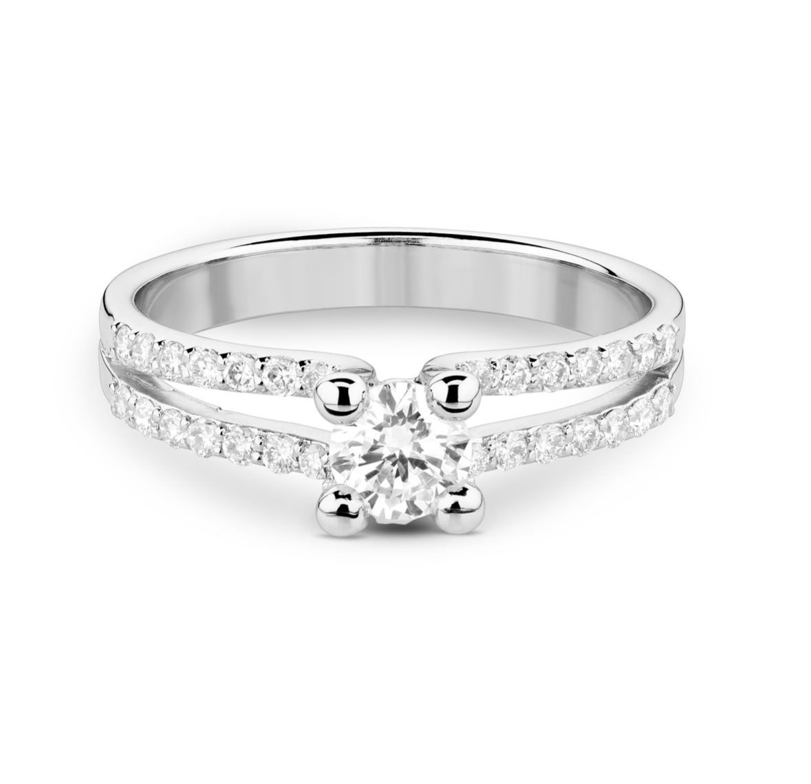 Solitaire diamanten ring met zijsplit