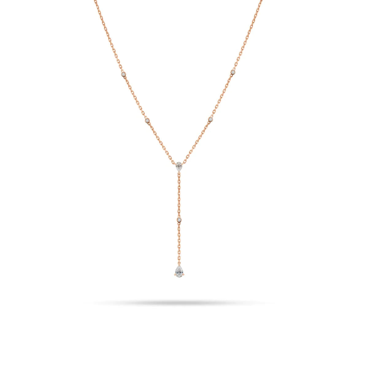 V-Shaped Dangling Round Pear Diamond Necklace