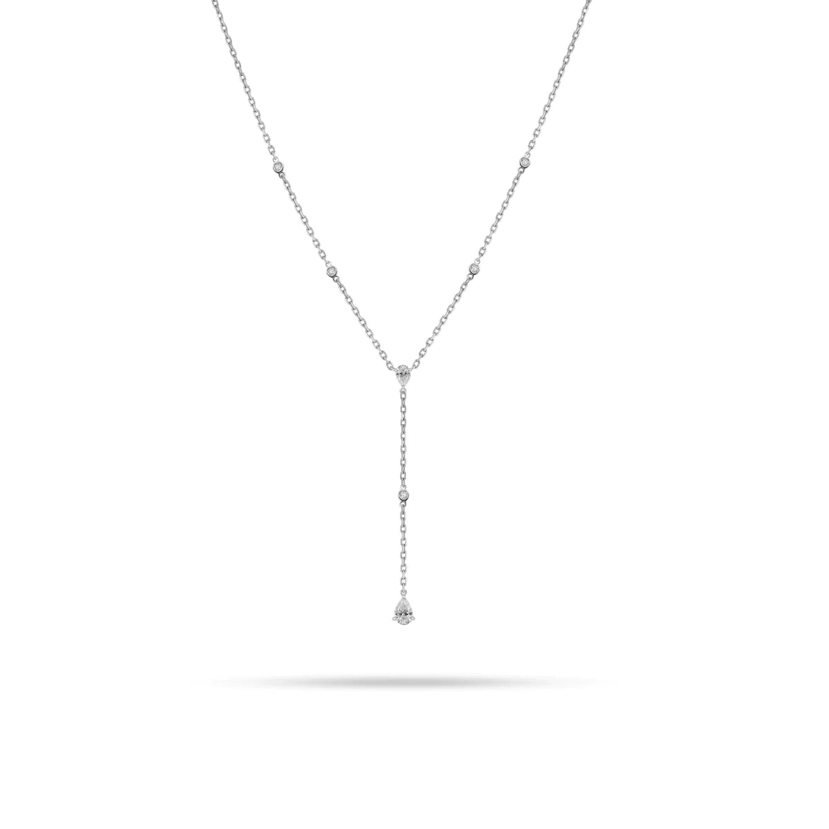 V-Shaped Dangling Round Pear Diamond Necklace