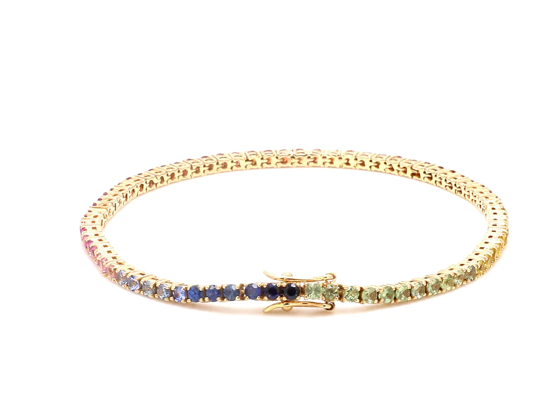 Rainbow Sapphire 2MM Bracelet (Single Rainbow)