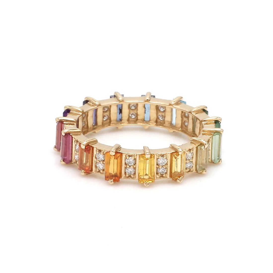 Regenboog edelsteen alternatieve stokbrood diamanten ring