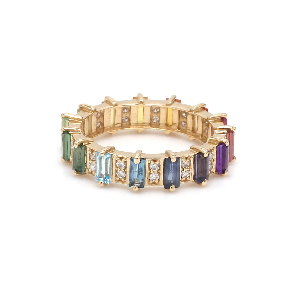 Rainbow Gemstone Alternate Baguette Diamond Ring