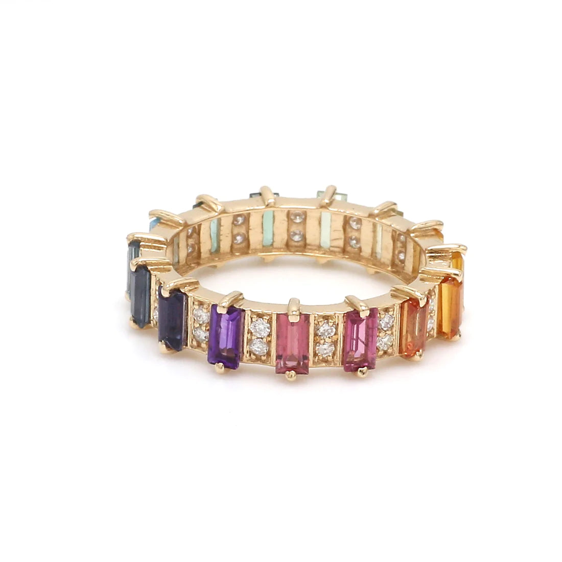 Rainbow Gemstone Alternate Baguette Diamond Ring