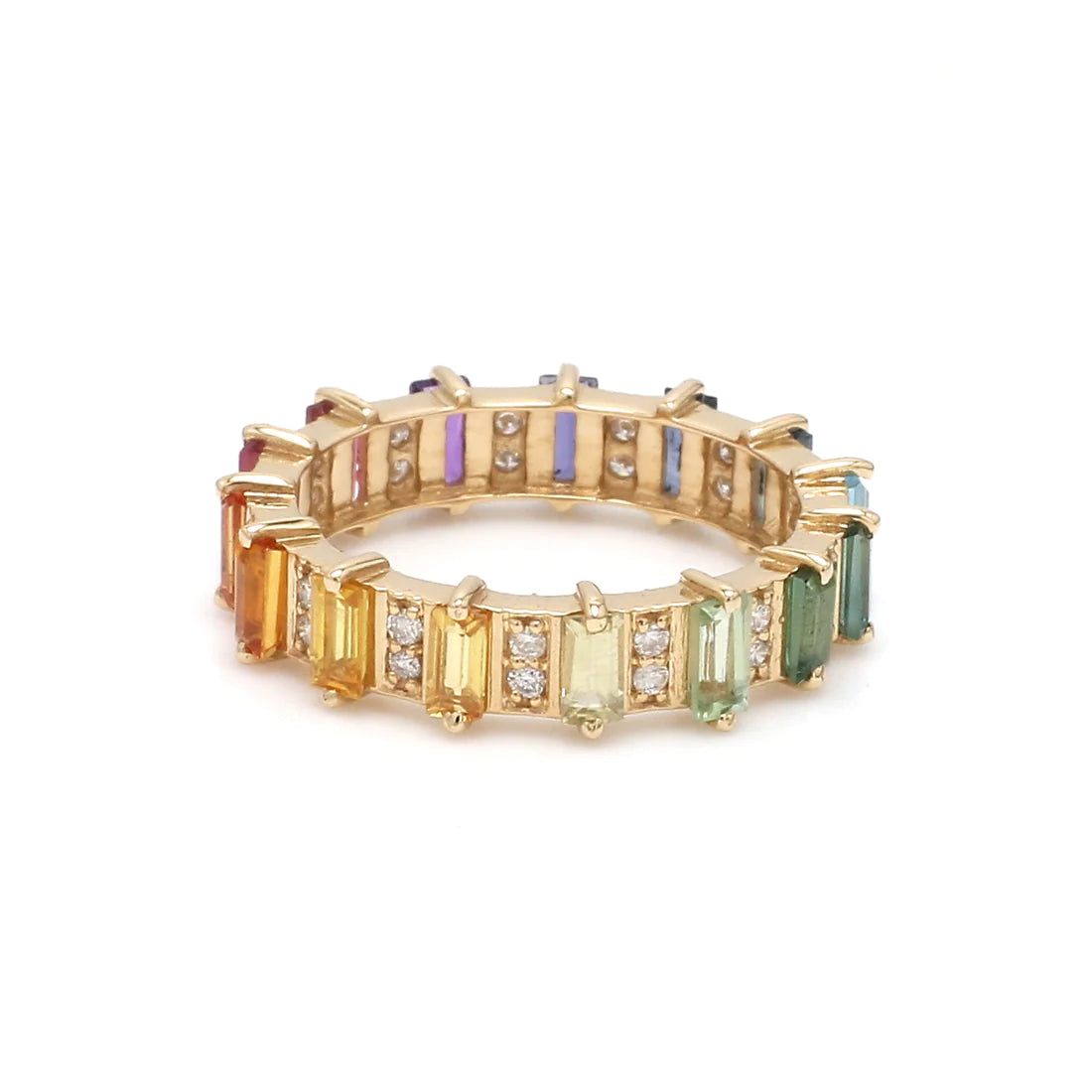 Rainbow Gemstone Alternate Baguette Diamond Ring