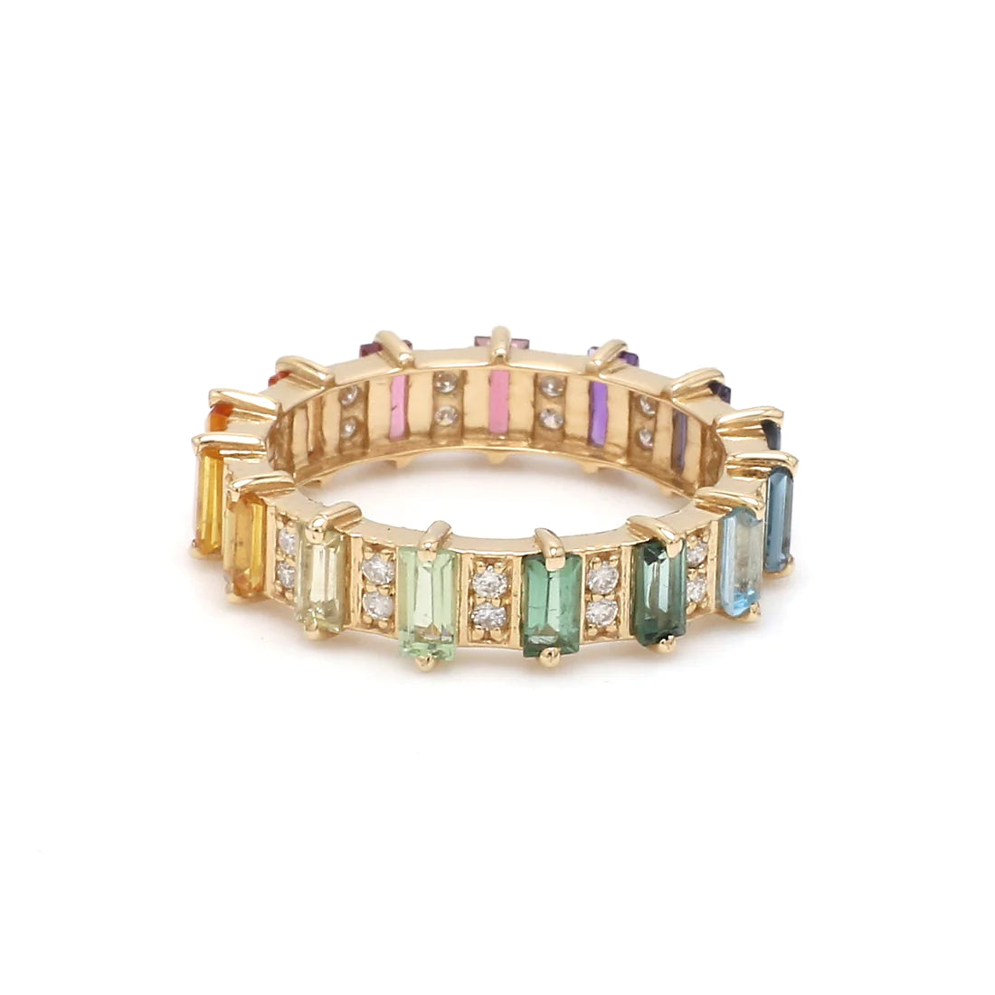 Rainbow Gemstone Alternate Baguette Diamond Ring