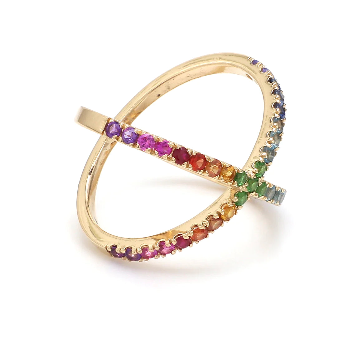 Rainbow Gemstone Cross Ring