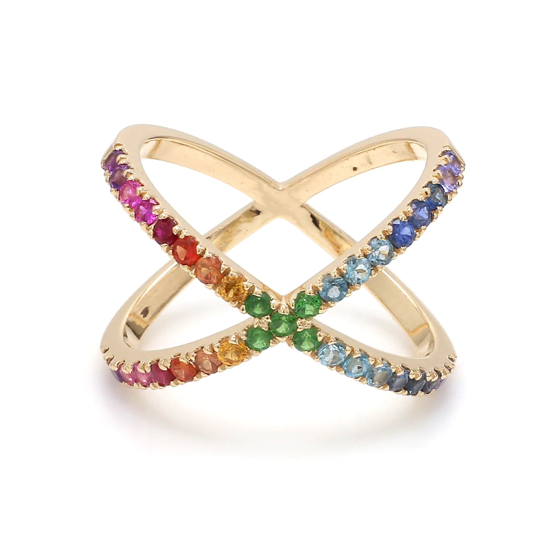 Rainbow Gemstone Cross Ring