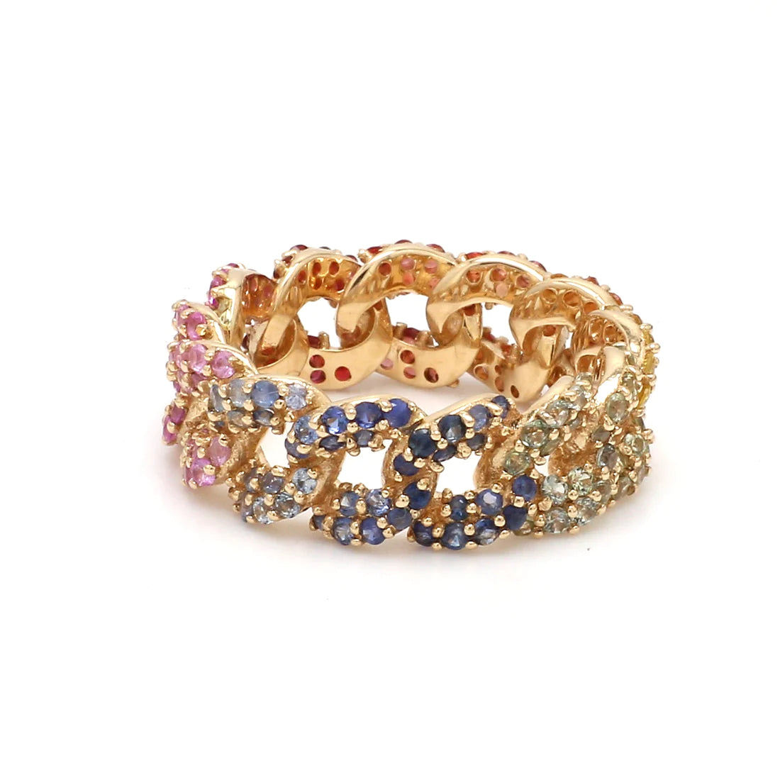 Rainbow Sapphire Cuban Chain Ring