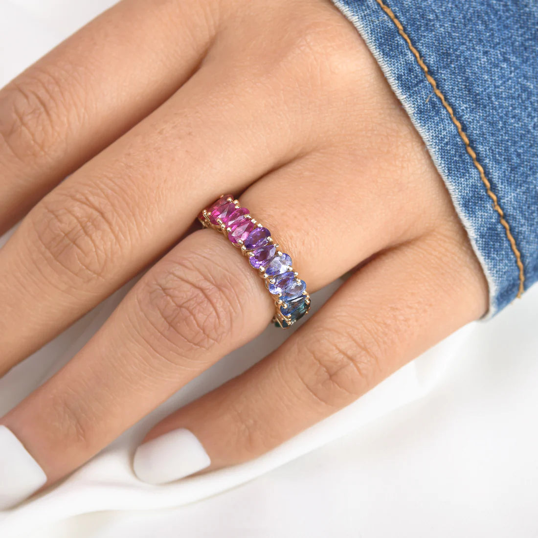 Rainbow Gemstone Pear Upside Down Ring