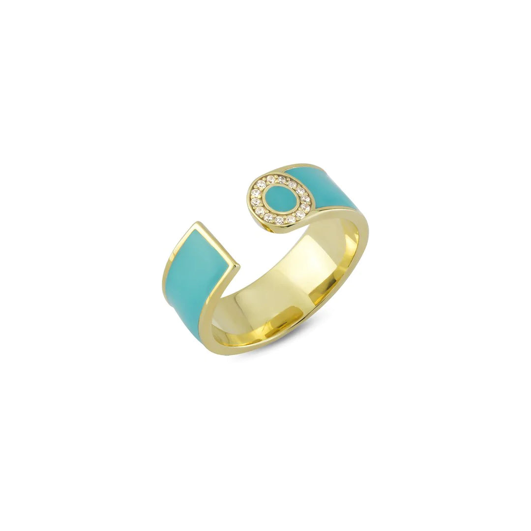 OPEN ENAMEL DIAMOND INITIAL RING