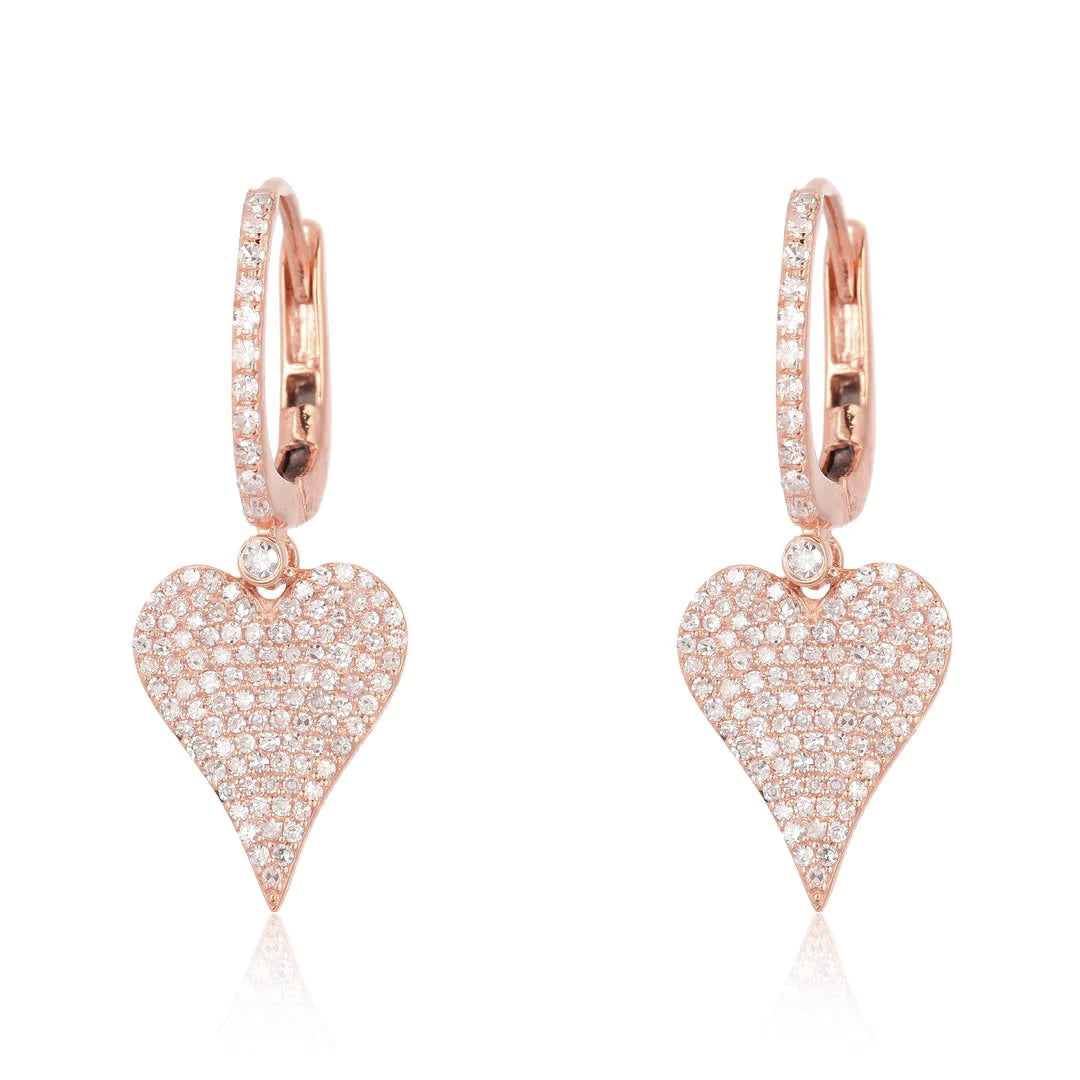 Dangling Pave Heart Hoop Earrings