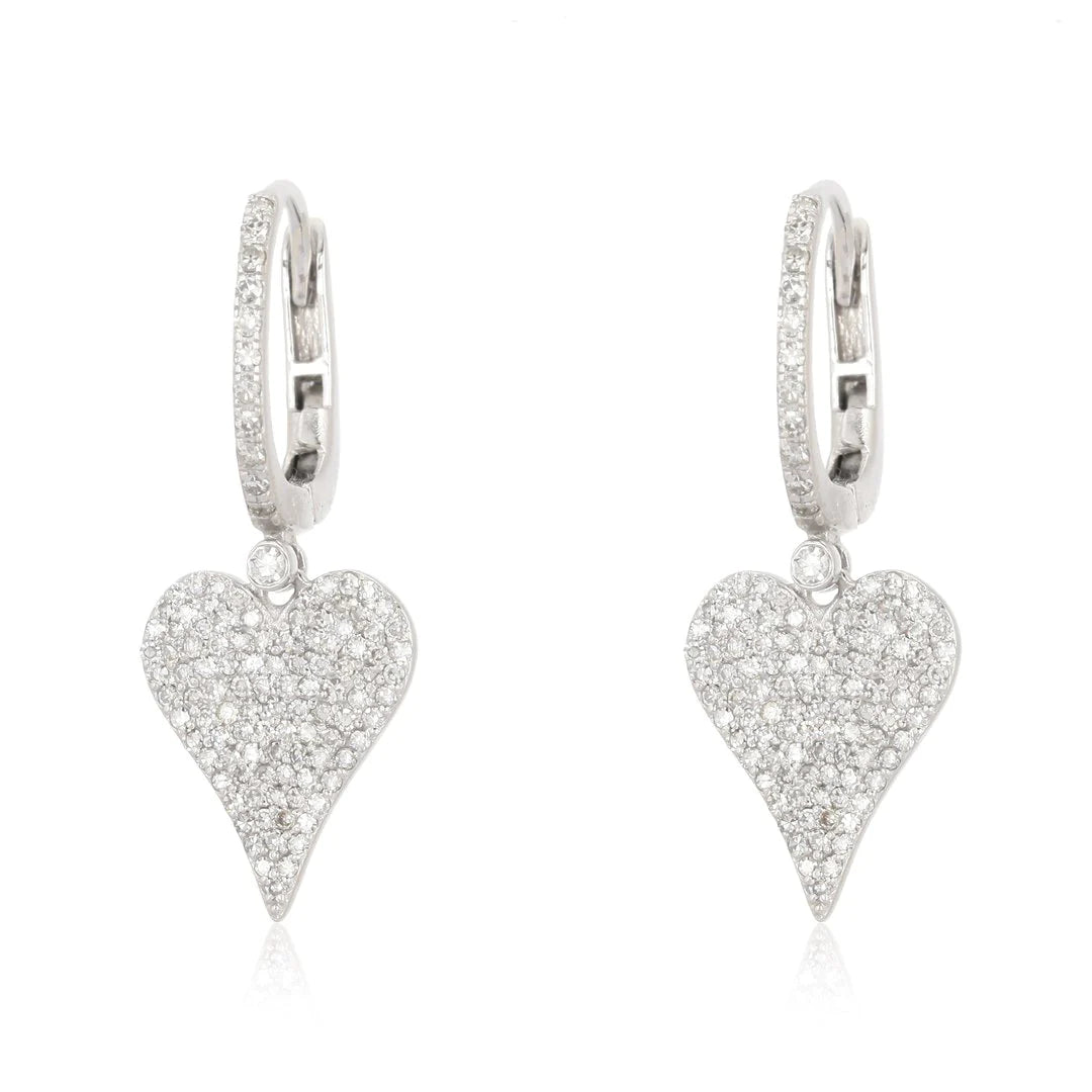 Dangling Pave Heart Hoop Earrings