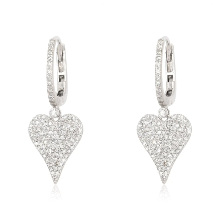Dangling Pave Heart Hoop Earrings