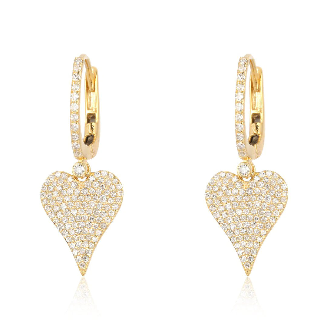 Dangling Pave Heart Hoop Earrings