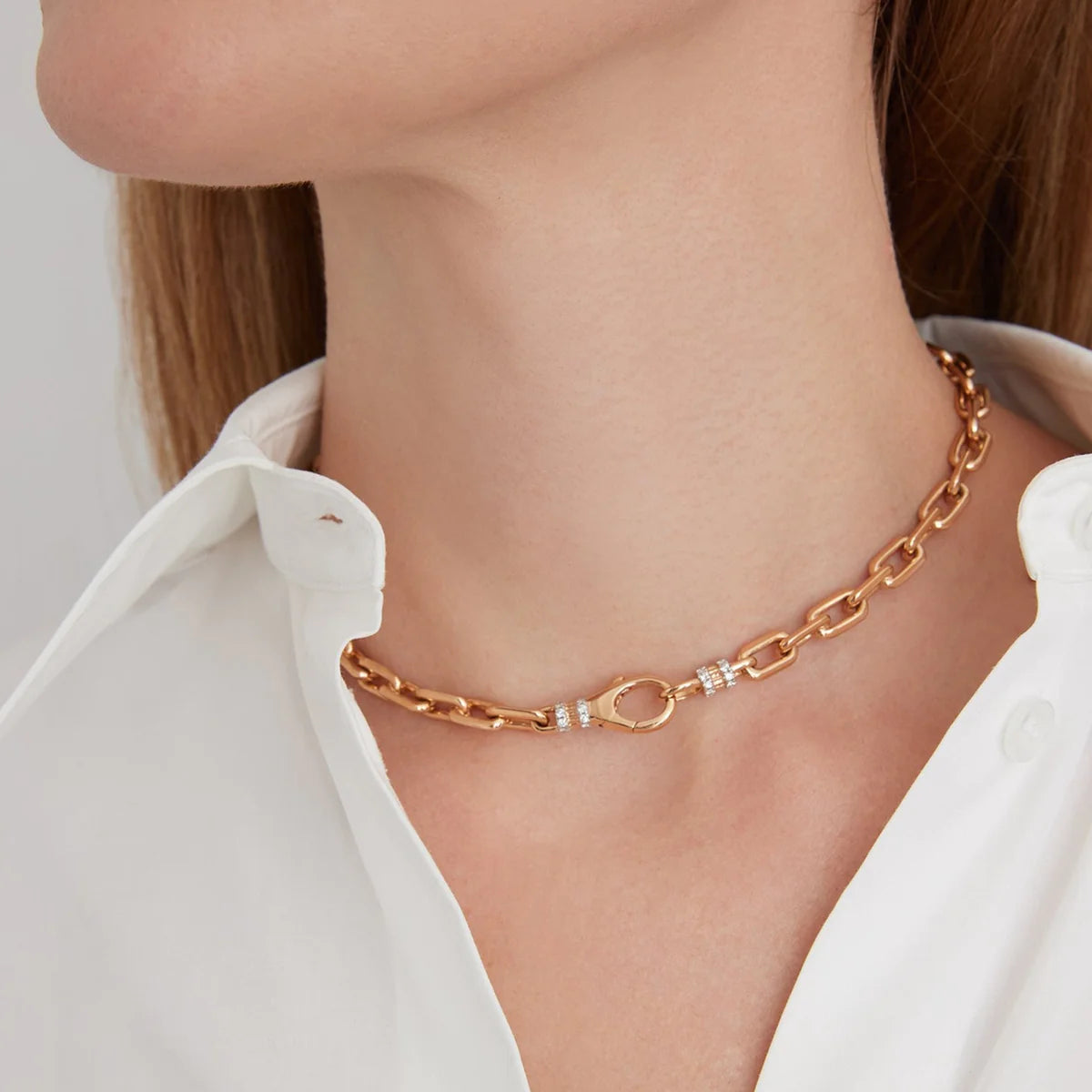 Chain Link Choker With Diamond Clasp