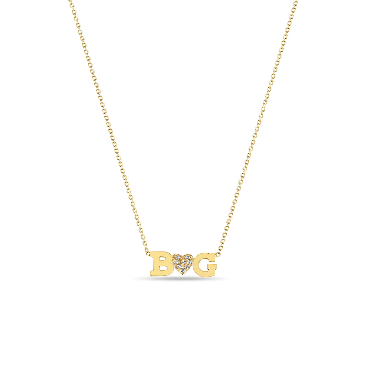 Double Letter Necklace With Pave Heart