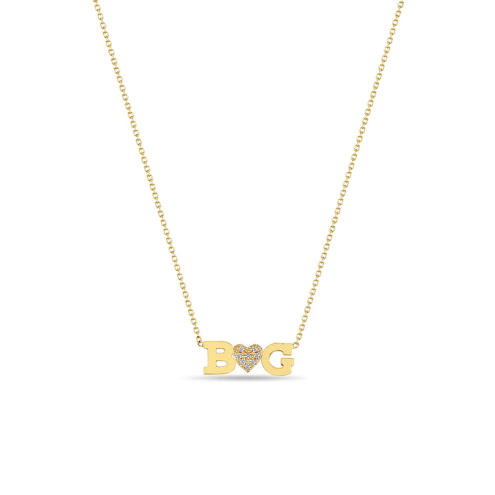 Double Letter Necklace With Pave Heart