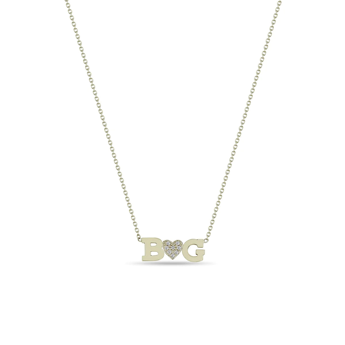 Double Letter Necklace With Pave Heart