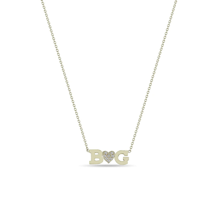 Double Letter Necklace With Pave Heart