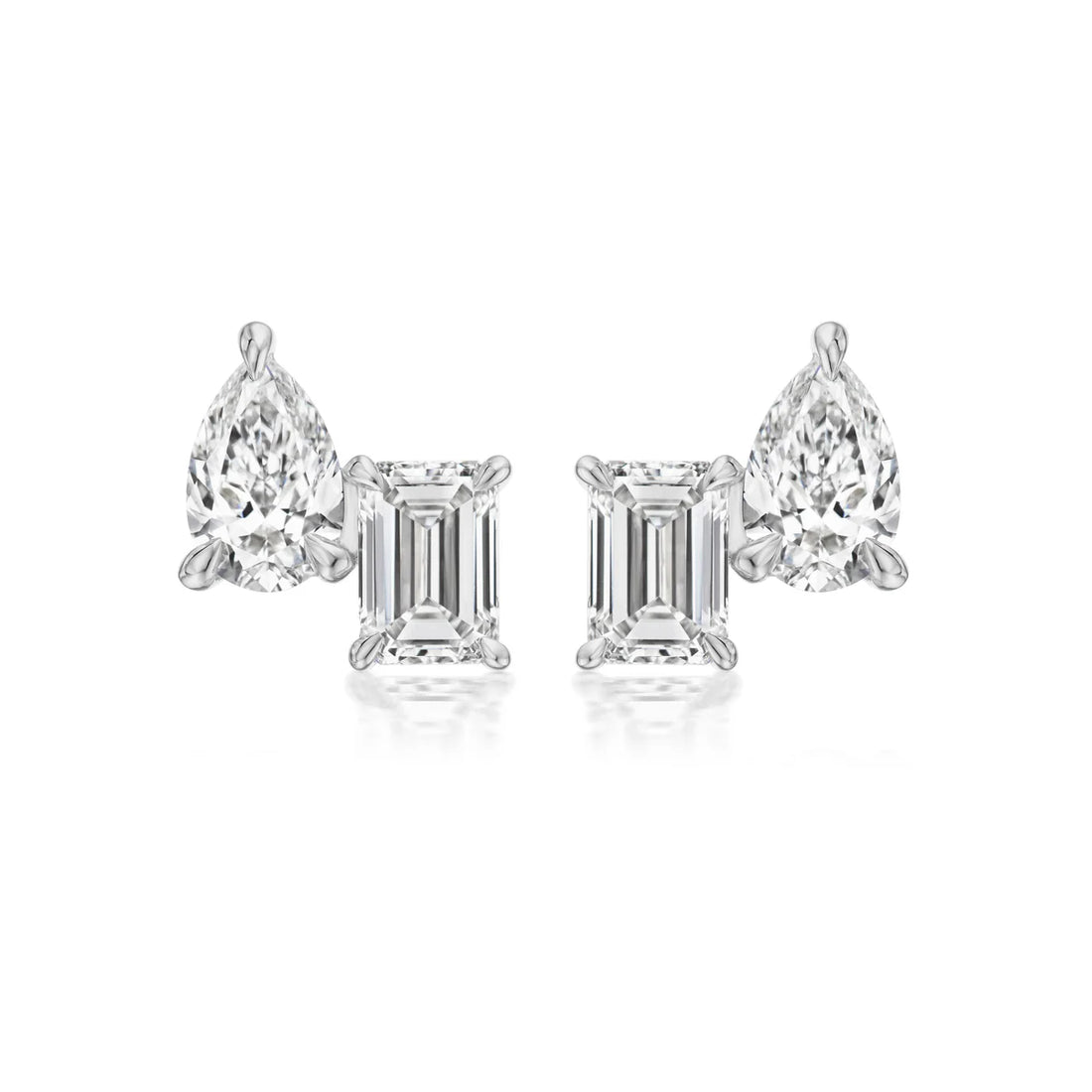 MIXED SHAPE DUO EMERALD CUT AND PEAR SHAPE DIAMOND STUDS