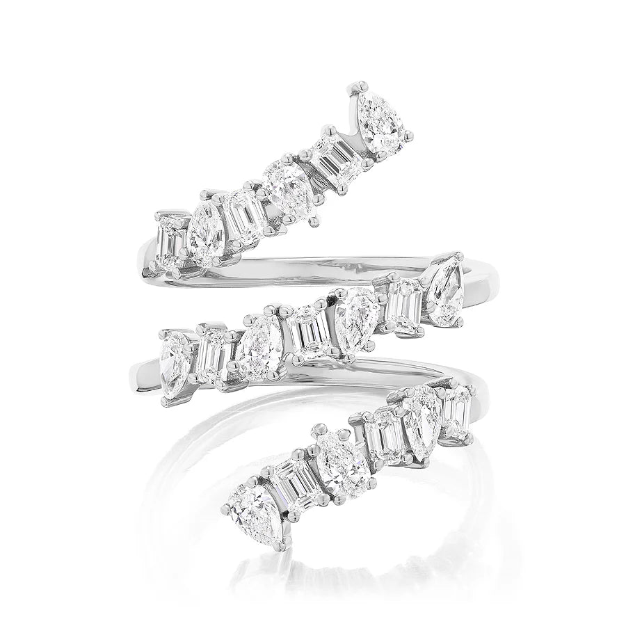 TRIPLE WRAPAROUND RING WITH MIXED SHAPE DIAMONDS
