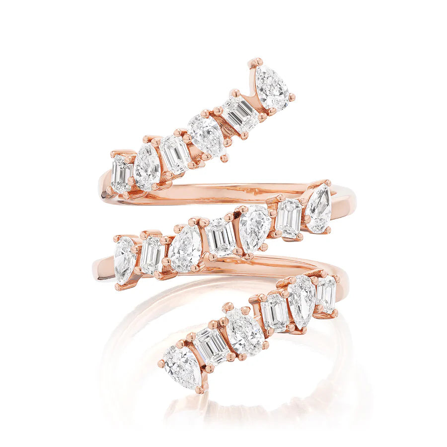 TRIPLE WRAPAROUND RING WITH MIXED SHAPE DIAMONDS