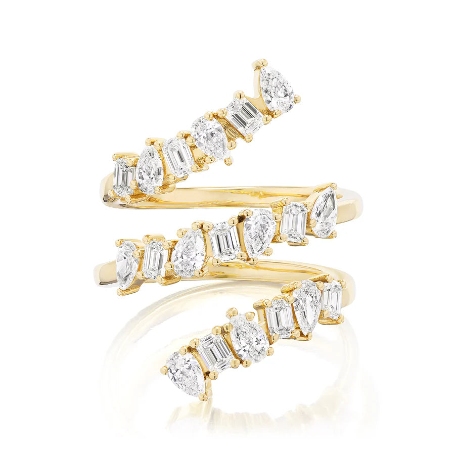 TRIPLE WRAPAROUND RING WITH MIXED SHAPE DIAMONDS