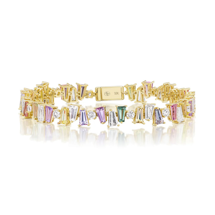 MULTICOLOR SHIELD CUT SAPPHIRE AND ROUND DIAMOND BANGLE
