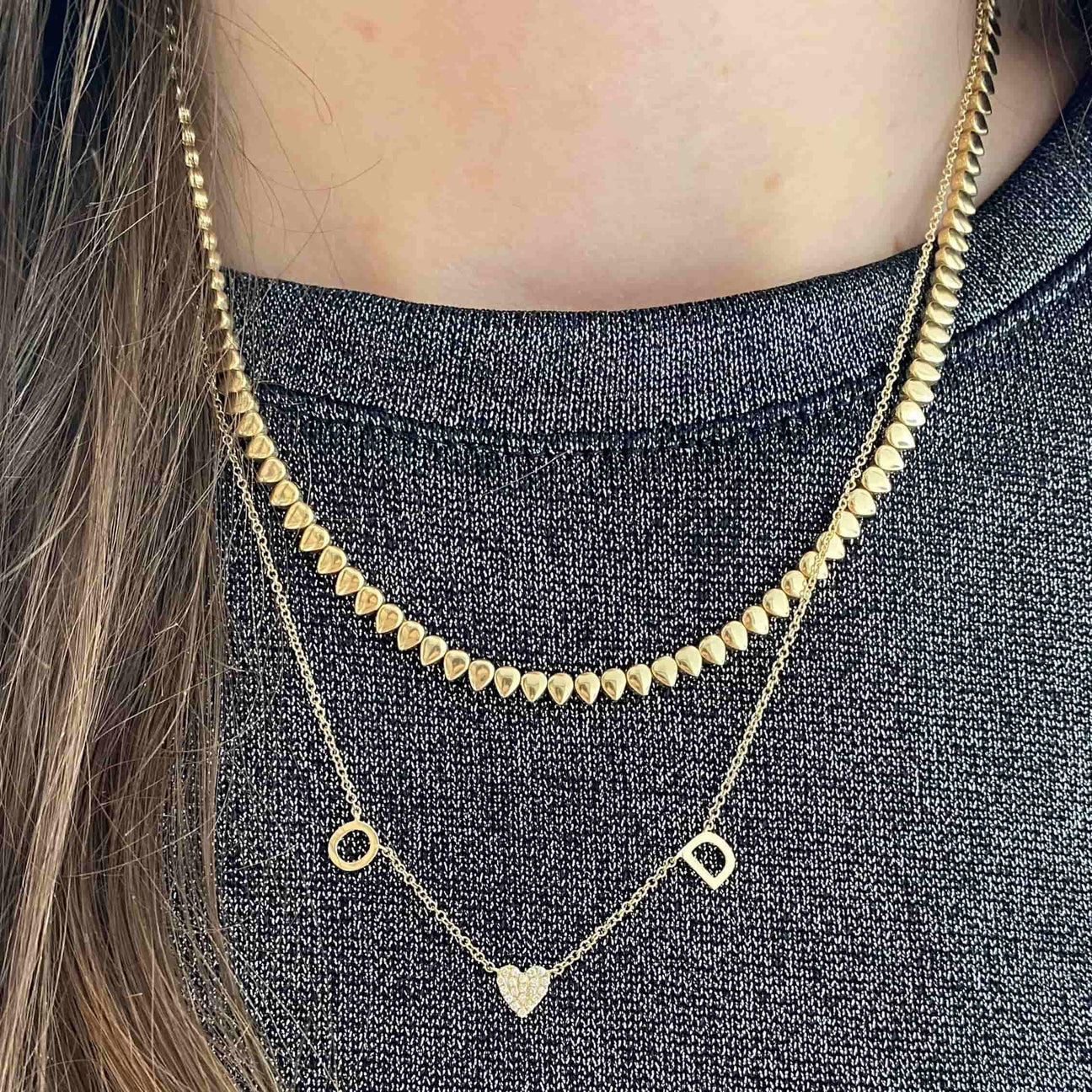 MINI INITIALS AND PAVE CHARM NECKLACE