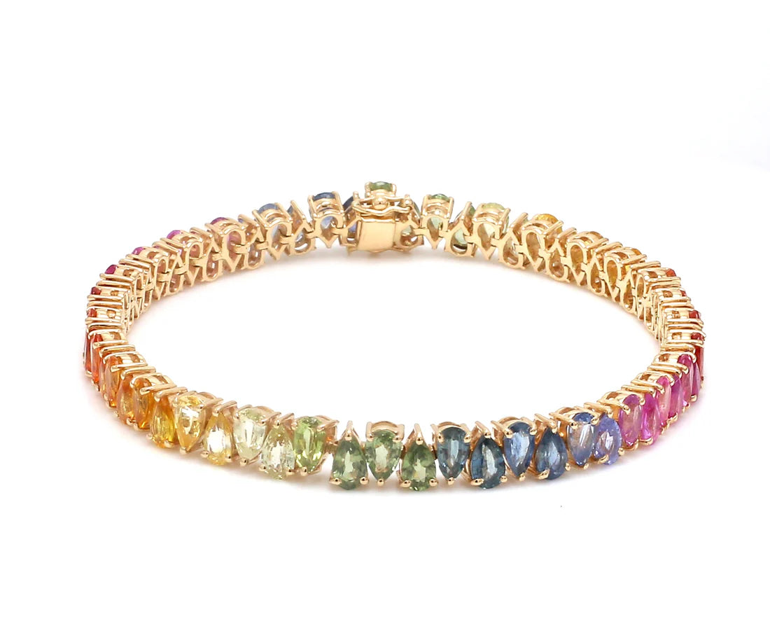 Rainbow Sapphire Pear Upside Down Tennis Bracelet